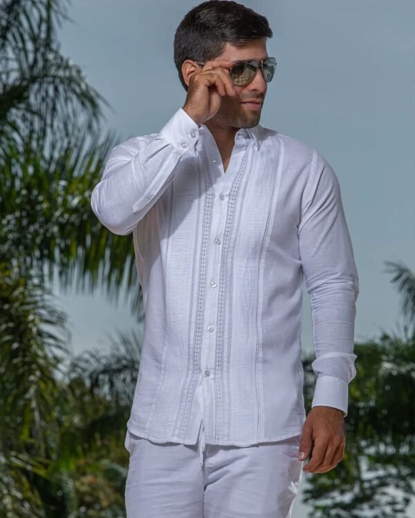 Guayabera Artesanal Blanca Manga Larga