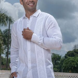 09-005m Camisa Guayabera Blanca Bordada a Maquina Manga Larga
