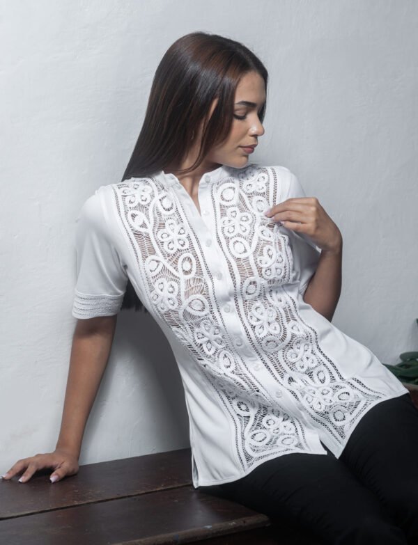 Blusa Manga Corta Bordada a Mano en Patecabra