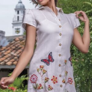 Vestido Beige Armonia de Mariposas y Flores