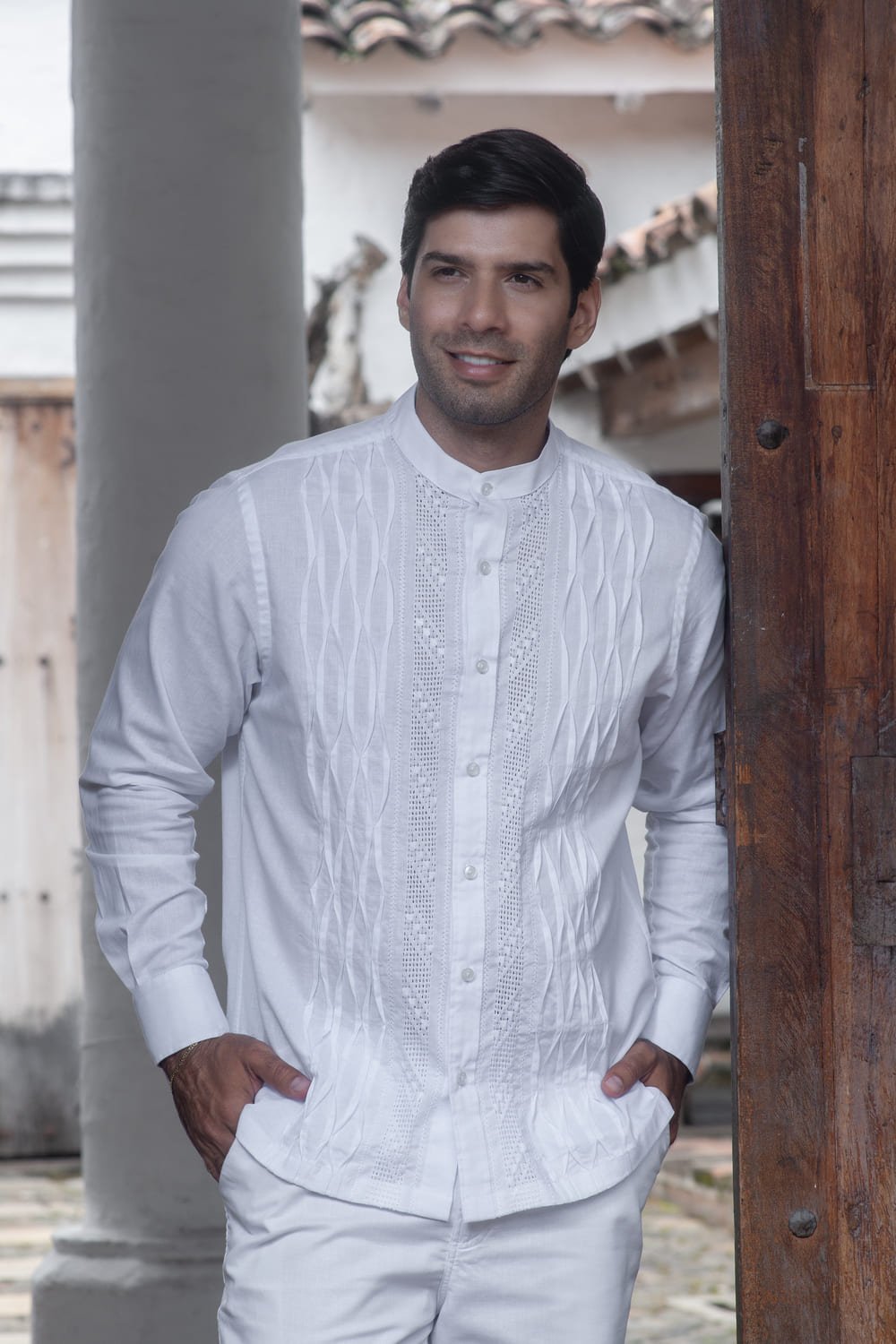 guayabera manga larga blanca en lino alma heredada